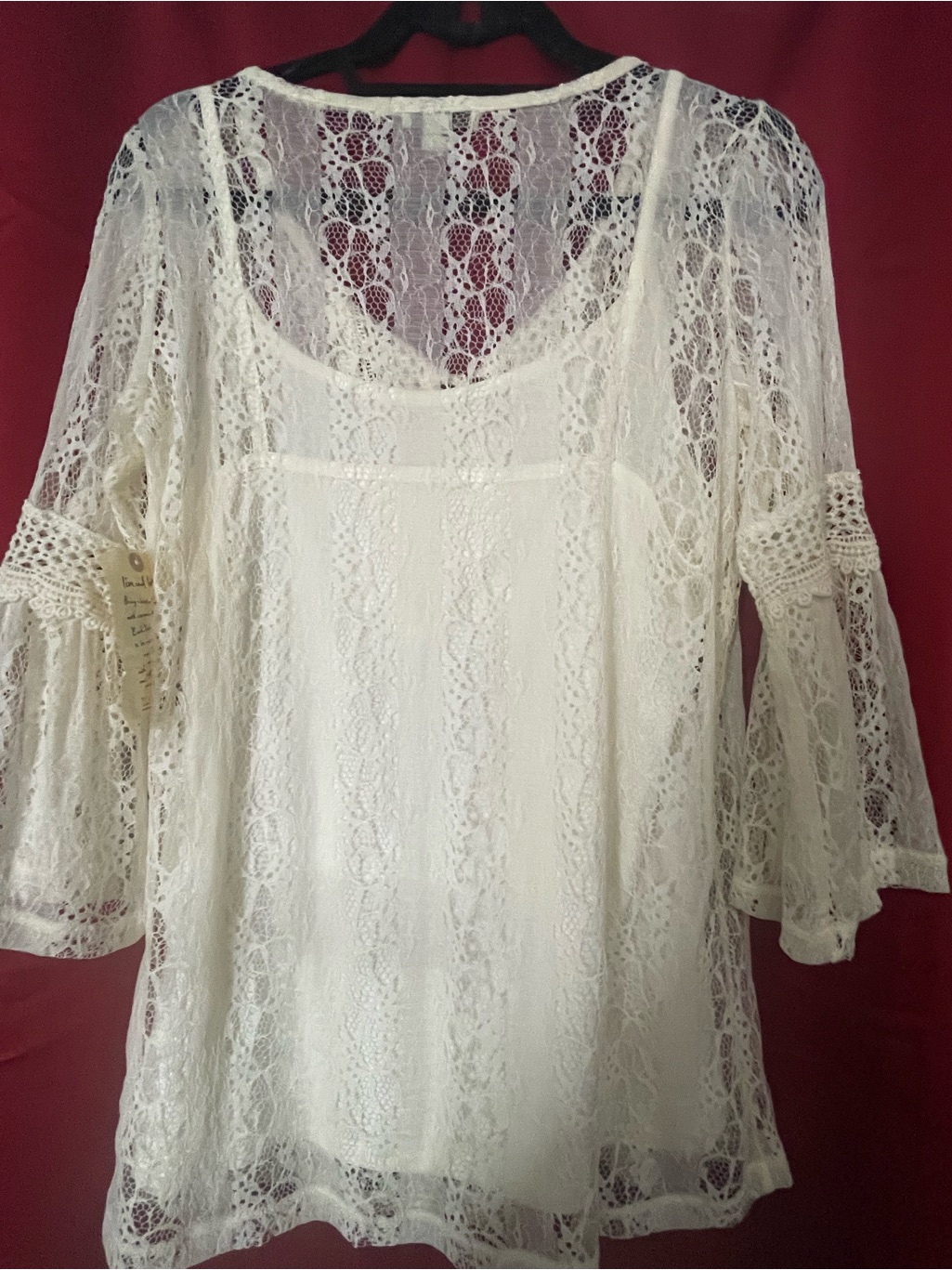 New W/ Tags One World Cream Lace Tie-Neck Bohemian Tunic — image 7 of 8
